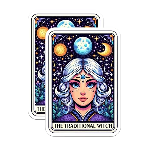 (2 Pack) The Traditional Witch Stickers - Celestial Witch Stickers - Astrology Art Stickers - 5" On Longest Side - Sticks to Smooth Flat Surfaces - Made in USA - BMCS5512