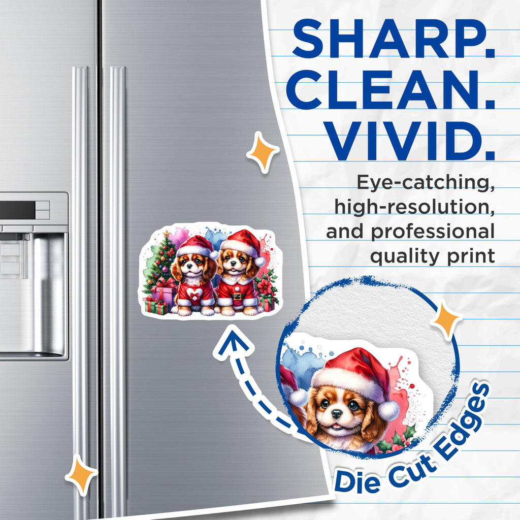 (2 Pack) Christmas Puppies Magnets - Santa Dog Decor - Holiday Refrigerator Magnets - 5 Inches On Longest Side - Thick Durable Magnet - Made in USA - MAG27072