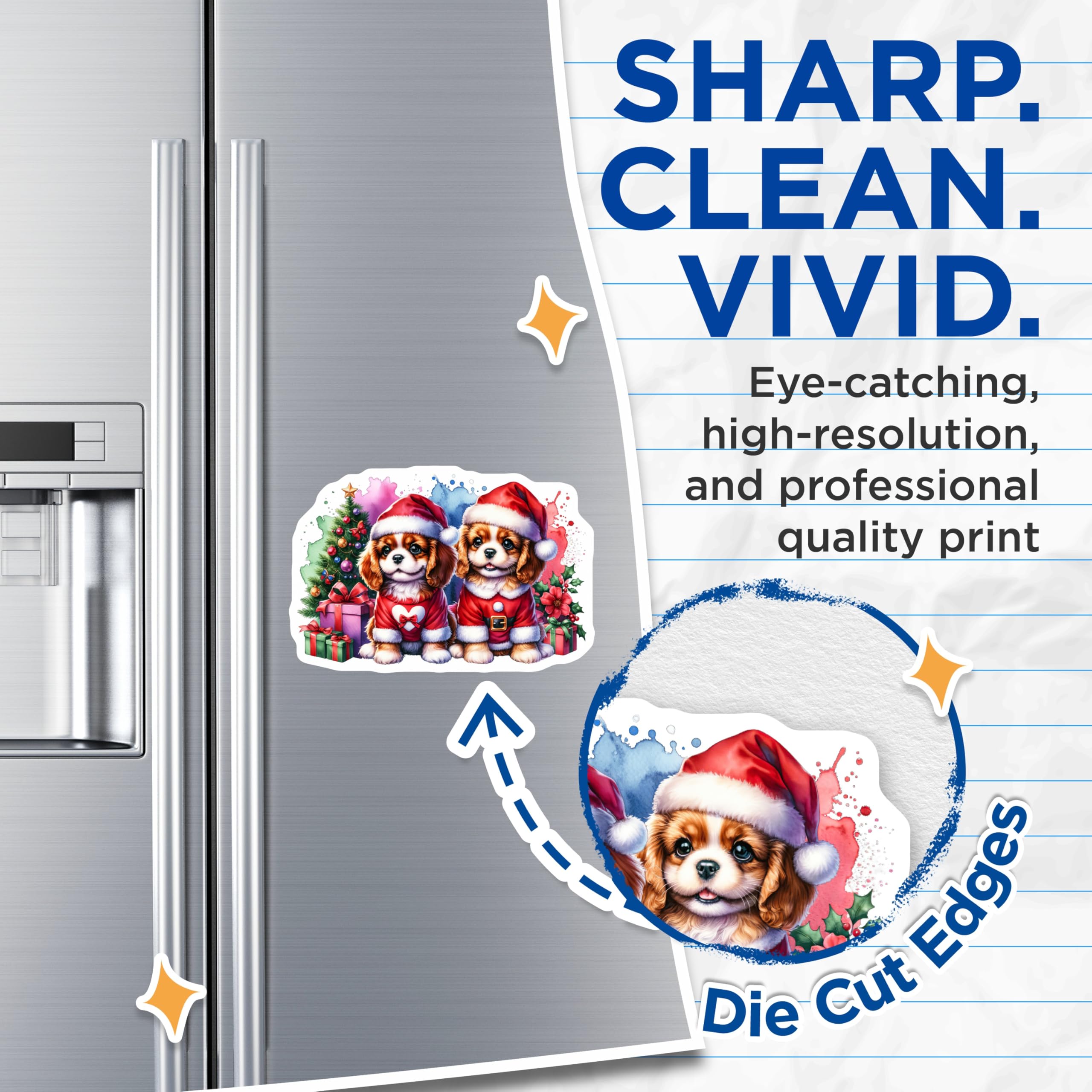 (2 Pack) Christmas Puppies Magnets - Santa Dog Decor - Holiday Refrigerator Magnets - 5 Inches On Longest Side - Thick Durable Magnet - Made in USA - MAG27072
