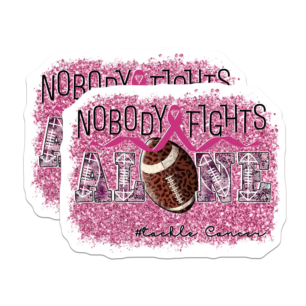 (2 Pack) Football Cancer Awareness Magnets - Breast Cancer Supporter - Nobody Fights Alone Theme - 5 Inches On Longest Side - Thick Durable Magnet - Made in USA - MAG39957