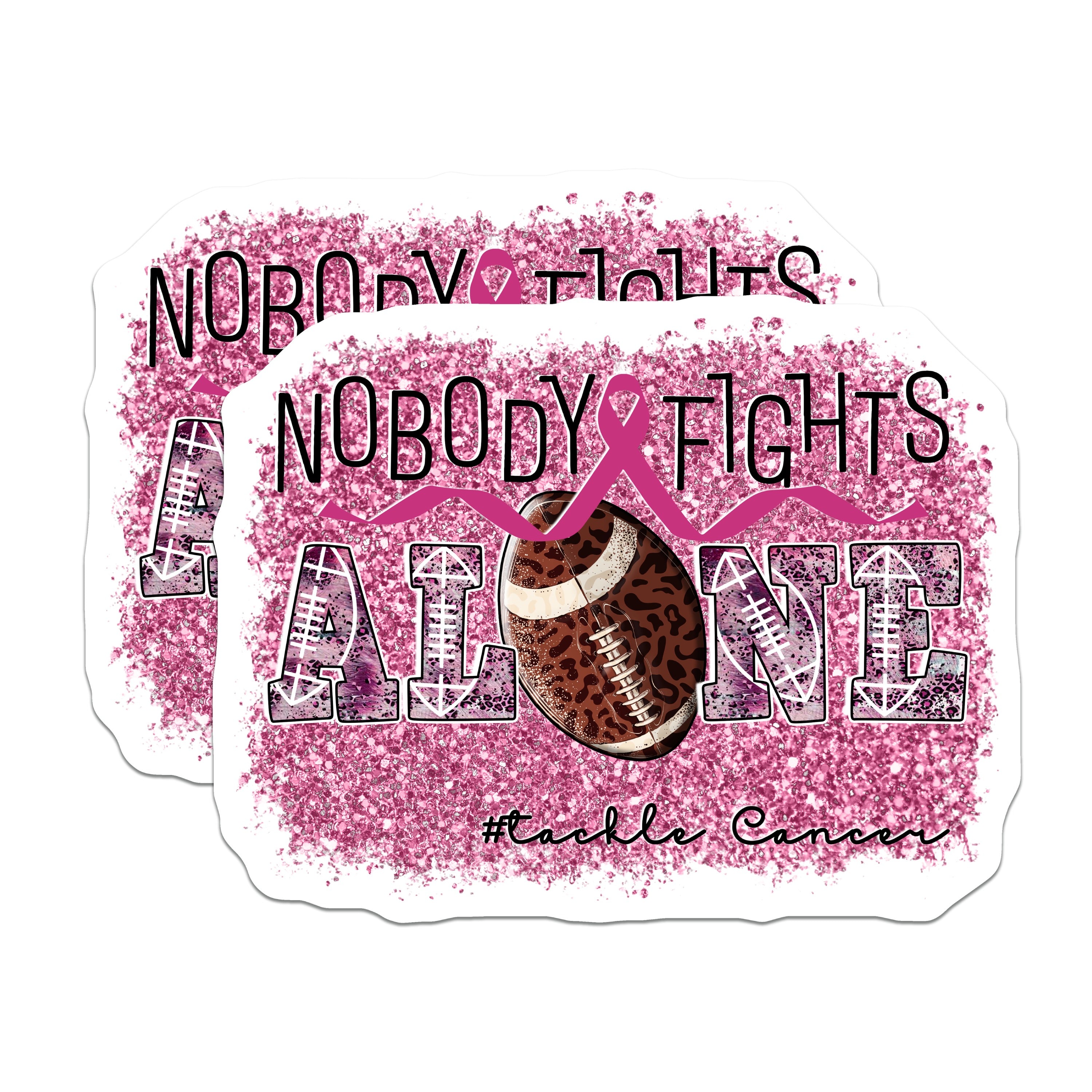 (2 Pack) Football Cancer Awareness Magnets - Breast Cancer Supporter - Nobody Fights Alone Theme - 5 Inches On Longest Side - Thick Durable Magnet - Made in USA - MAG39957