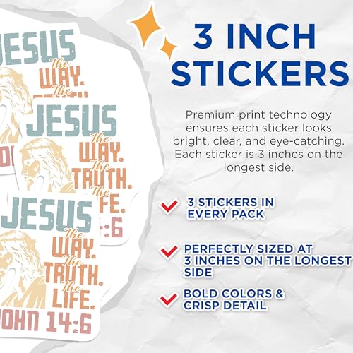 (3 Pack) Jesus Christ Decals - The Way Truth Life - Religious Laptop Decal - 3 Inches On Longest Side - Easy Peel & Apply - Made in USA - 3MCS1080