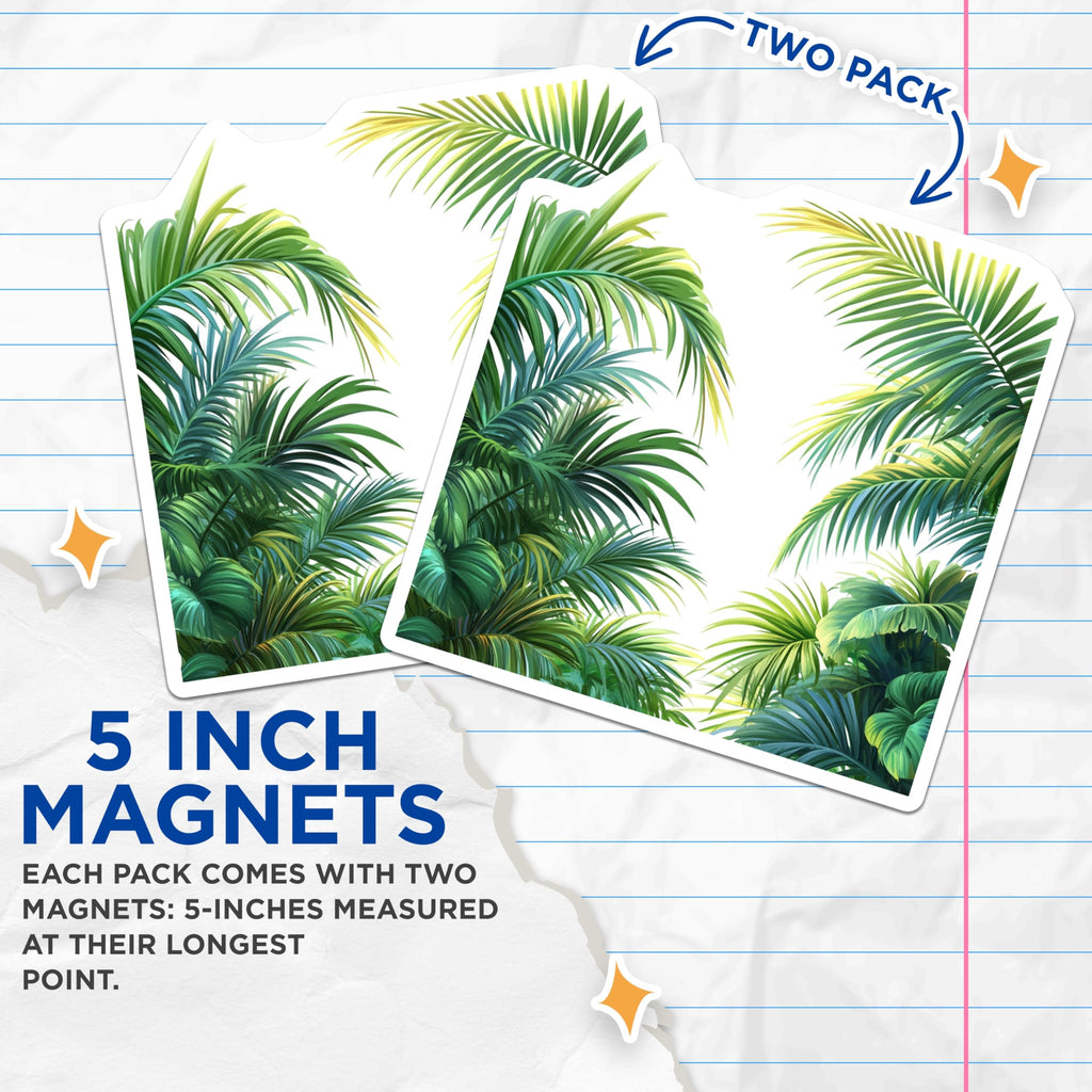(2 Pack) Tropical Palm Leaf Magnets - Botanical Jungle Decor - Vibrant Greenery Accents - Refrigerator Office Magnets - 5 Inches On Longest Side - Thick Durable Magnet - Made in USA - MAG29360
