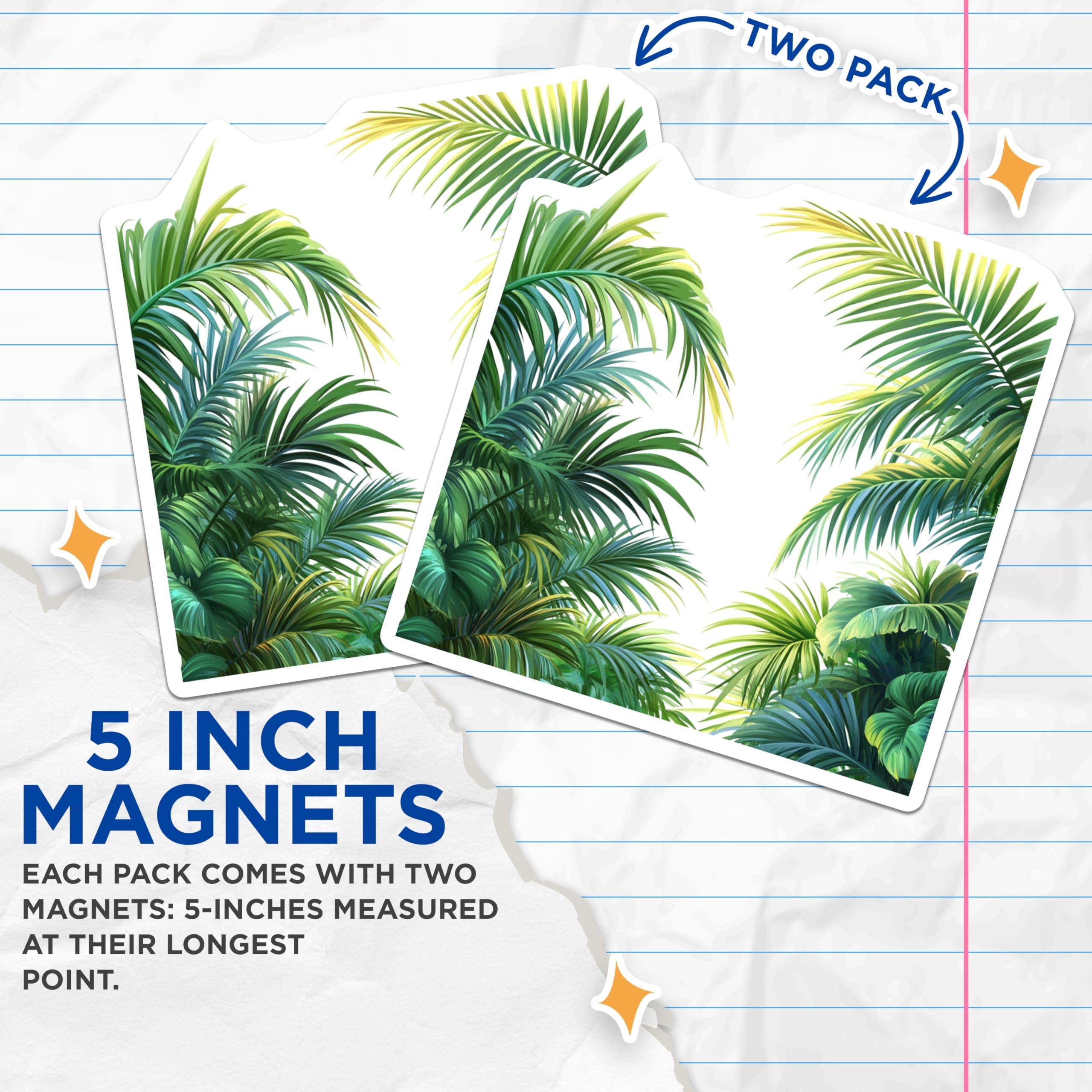 (2 Pack) Tropical Palm Leaf Magnets - Botanical Jungle Decor - Vibrant Greenery Accents - Refrigerator Office Magnets - 5 Inches On Longest Side - Thick Durable Magnet - Made in USA - MAG29360