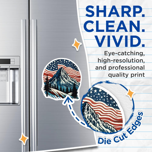 (2 Pack) American Flag Mountain Magnets - Patriotic Nature Scene - USA Landscape Decor - 5 Inches On Longest Side - Thick Durable Magnet - Made in USA - MAG21497
