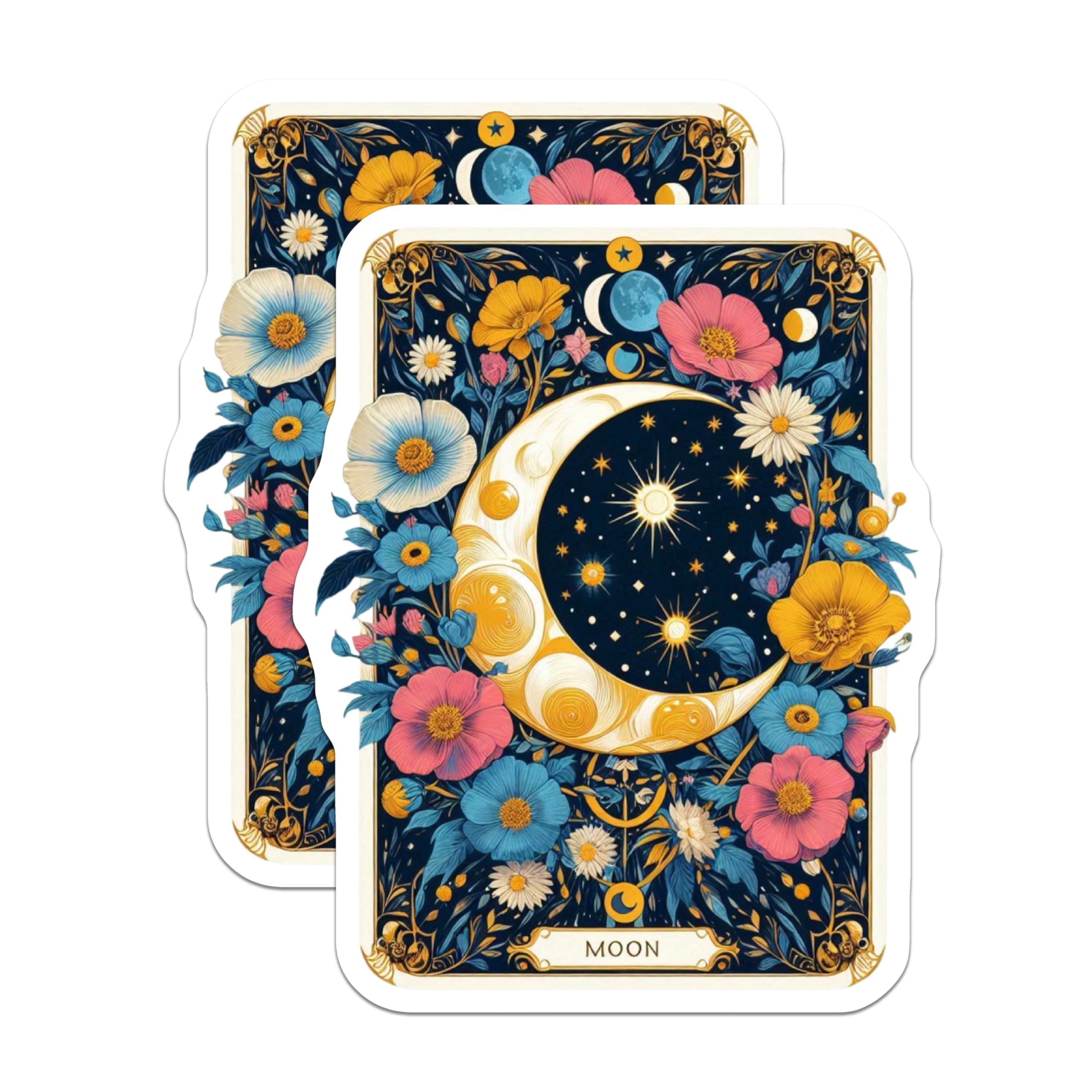 (2 Pack) Celestial Moon Magnets - Enchanting Floral Art - Mystical Night Sky Decor - Tarot Card Aesthetic Fridge Magnets - 5 Inches On Longest Side - Thick Durable Magnet - Made in USA - MAG23183