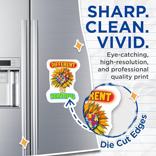 (2 Pack) Different is Beautiful Magnets - Sunflower Heart Puzzle Piece - Autism Awareness - Inspirational Decor - 5" On Longest Side - for Cars, Fridges, Toolboxes - Made in USA - MAG7264