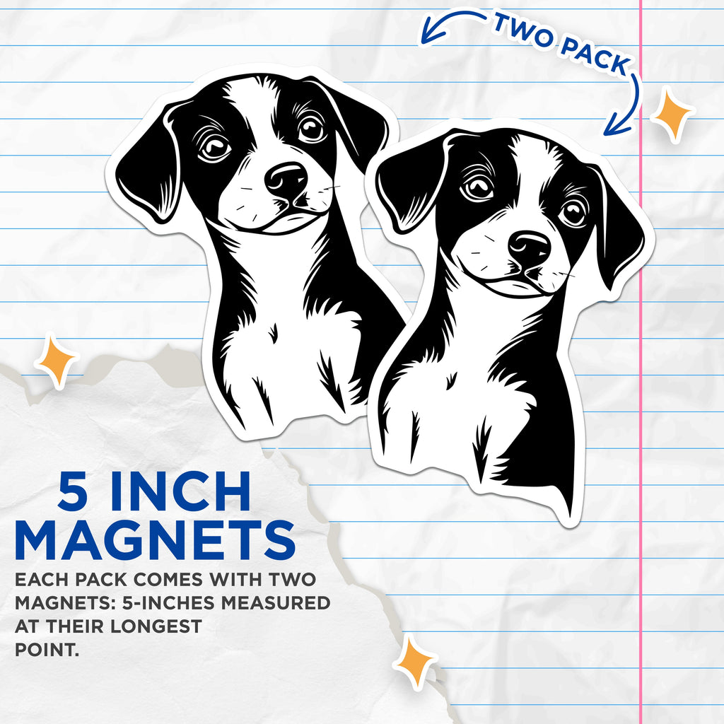 (2 Pack) Puppy Dog Magnets - Black White Minimalist Pet Decor - Animal Lover Refrigerator Locker Accent - 5 Inches On Longest Side - Thick Durable Magnet - Made in USA - MAG36581
