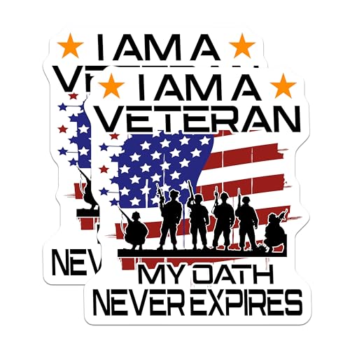 (2 Pack) I Am a Veteran Stickers - Military Pride - My Oath Never Expires - 5" On Longest Side - Sticks to Smooth Flat Surfaces - Made in USA - BMCS5715