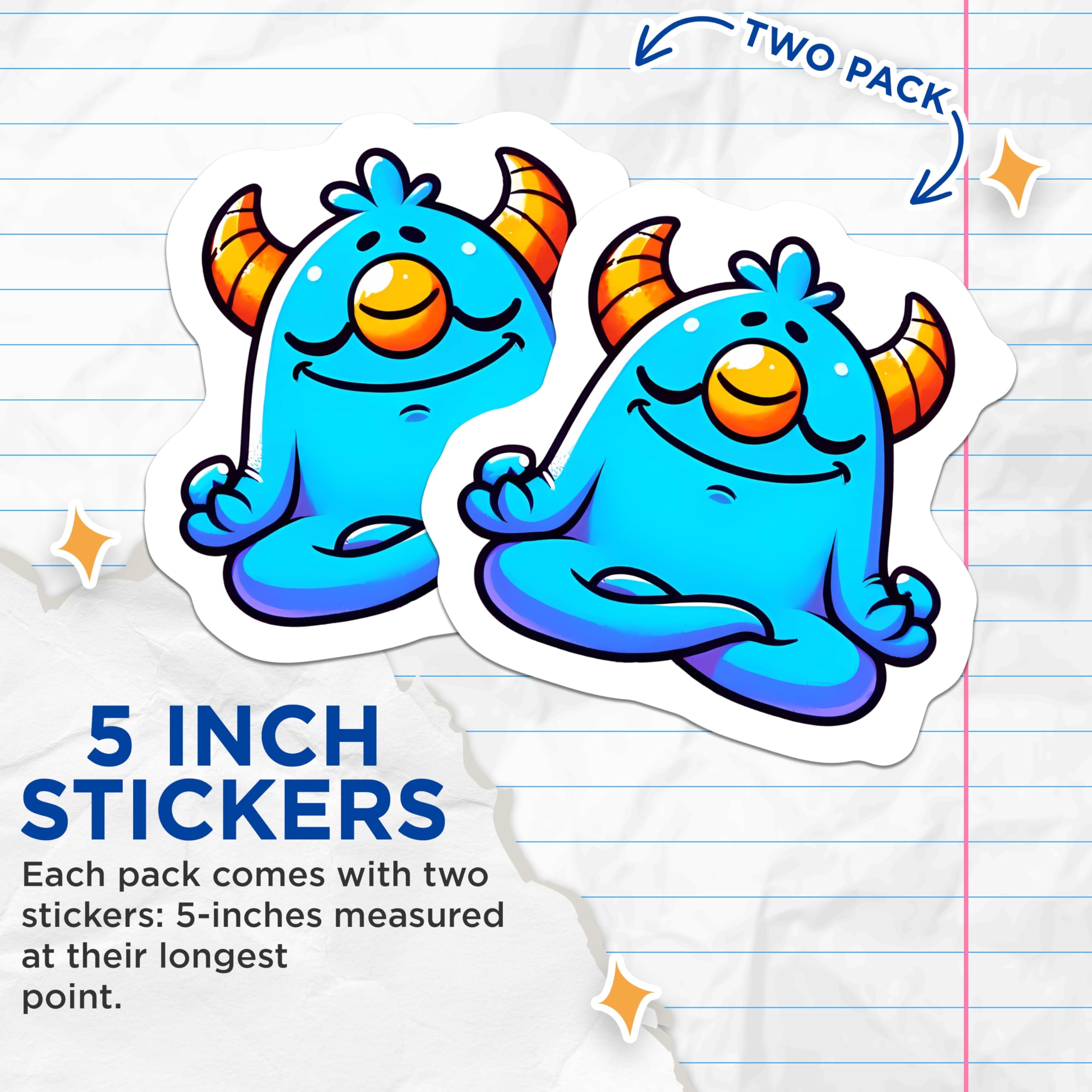 (2 Pack) Meditating Monster Stickers - Zen Creature Decals - Calm Yoga Sticker - 5" On Longest Side - Sticks to Smooth Flat Surfaces - Made in USA - BMCS20882