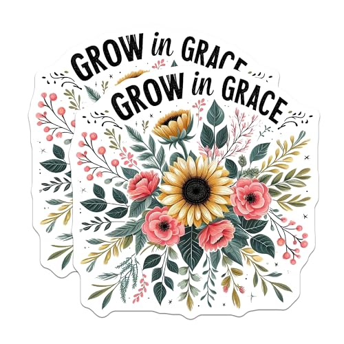 (2 Pack) Grow in Grace Magnets - Floral Sunflower Magnets - Inspirational Magnets for Fridge Office Locker - 5" On Longest Side - for Cars, Fridges, Toolboxes - Made in USA - MAG4079