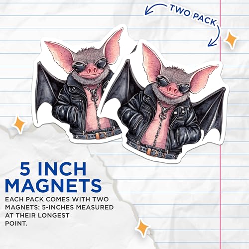 (2 Pack) Funny Bat Decor Magnet - Cool Bat Accessories - Bat Lover's Collectible - 5" On Longest Side - Sticks to Smooth Flat Surfaces - Made in USA - MAG9510