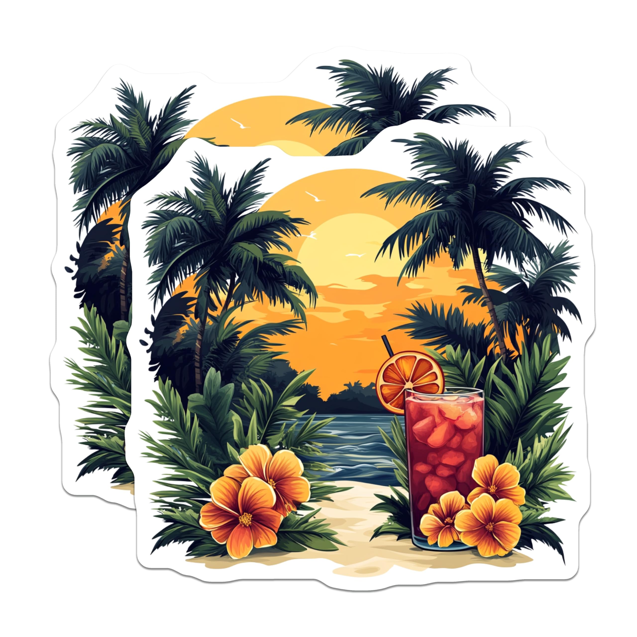 (2 Pack) Tropical Sunset Magnets - Summer Beach Decor - Island Life Souvenirs - 5 Inches On Longest Side - Thick Durable Magnet - Made in USA - MAG30919