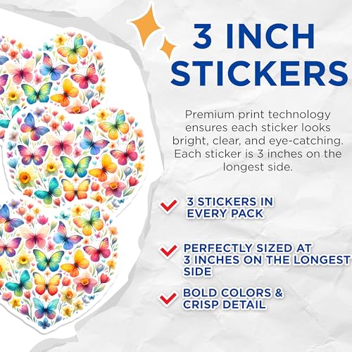 (3 Pack) Butterfly Heart Decals - Floral Decal - Laptop Decal - 3 Inches On Longest Side - Easy Peel & Apply - Made in USA - 3MCS0076