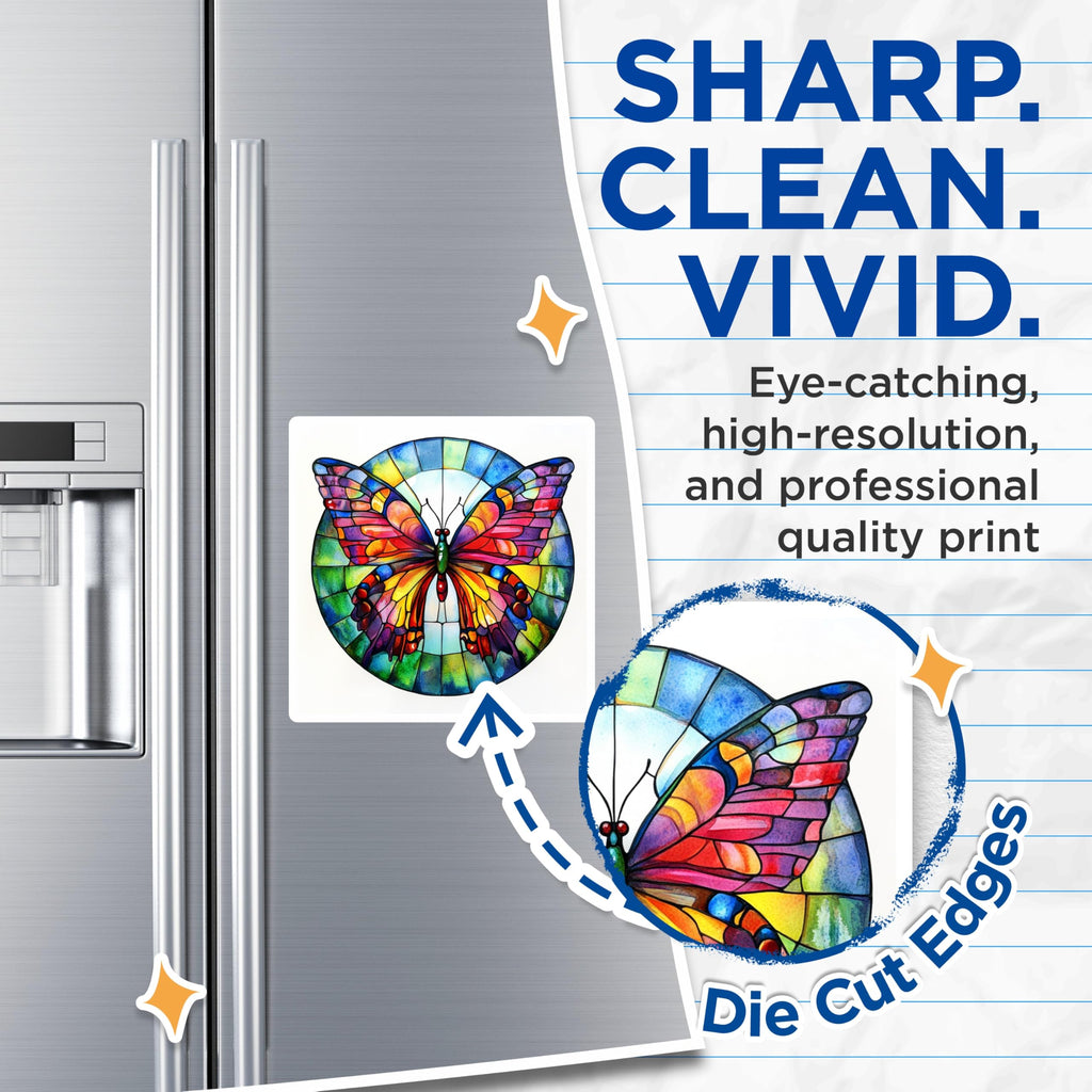 (2 Pack) Stained Glass Butterfly Magnets - Colorful Fridge Decor - Nature Inspired Home Accent - 5 Inches On Longest Side - Thick Durable Magnet - Made in USA - MAG26791
