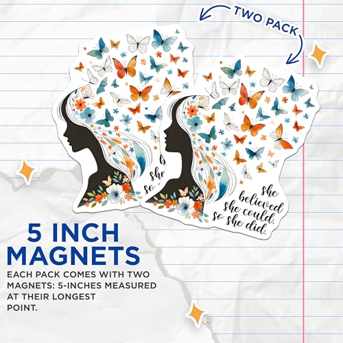 (2 Pack) Inspirational Quote Magnets - Butterfly Designs - Positive Affirmation - 5" On Longest Side - for Cars, Refrigerators, Toolboxes, Lockers - Made in USA BMCS3225