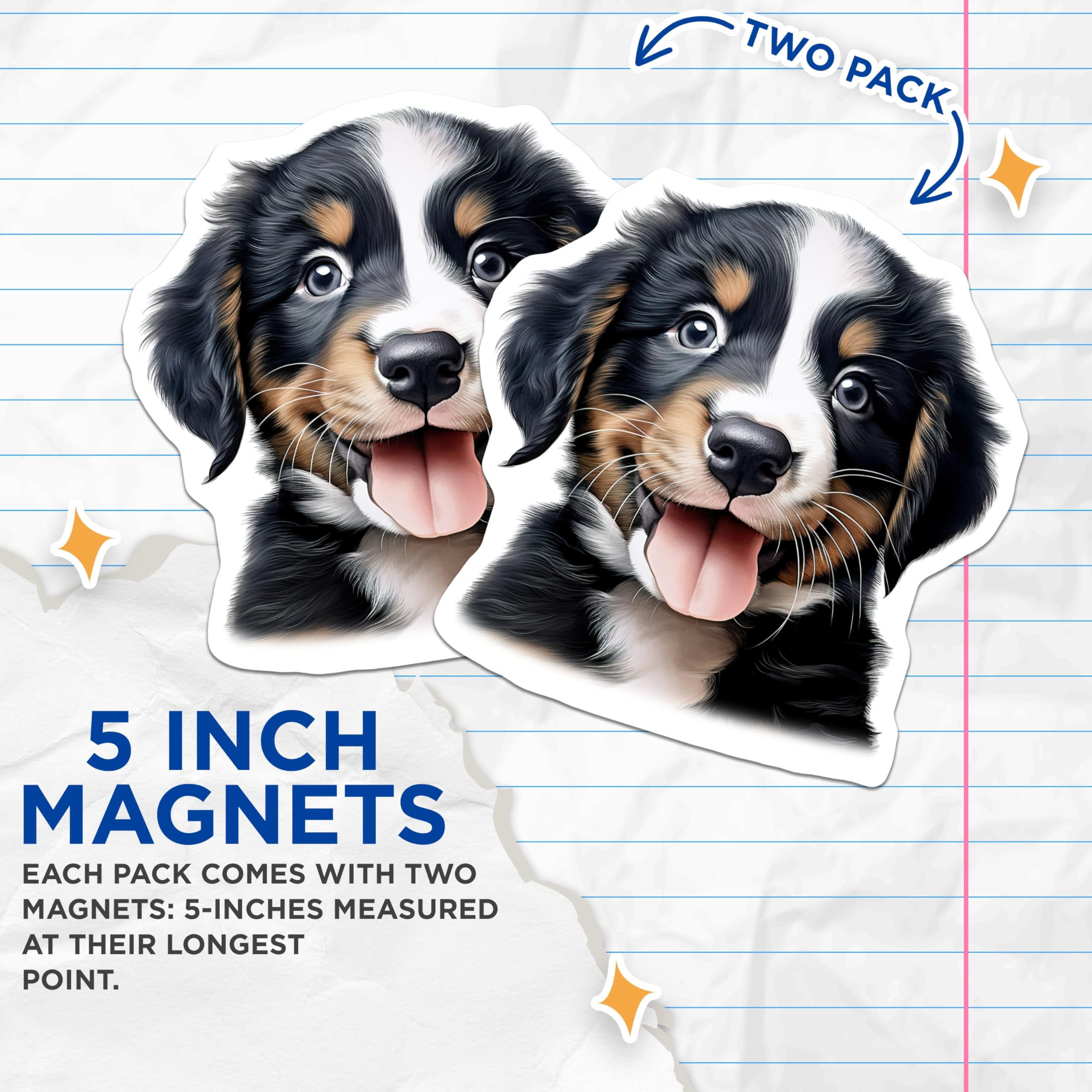 (2 Pack) Bernese Puppy Magnets - Adorable Dog Lover Decor - Pet Parent Kitchen Accents - 5 Inches On Longest Side - Thick Durable Magnet - Made in USA - MAG25473