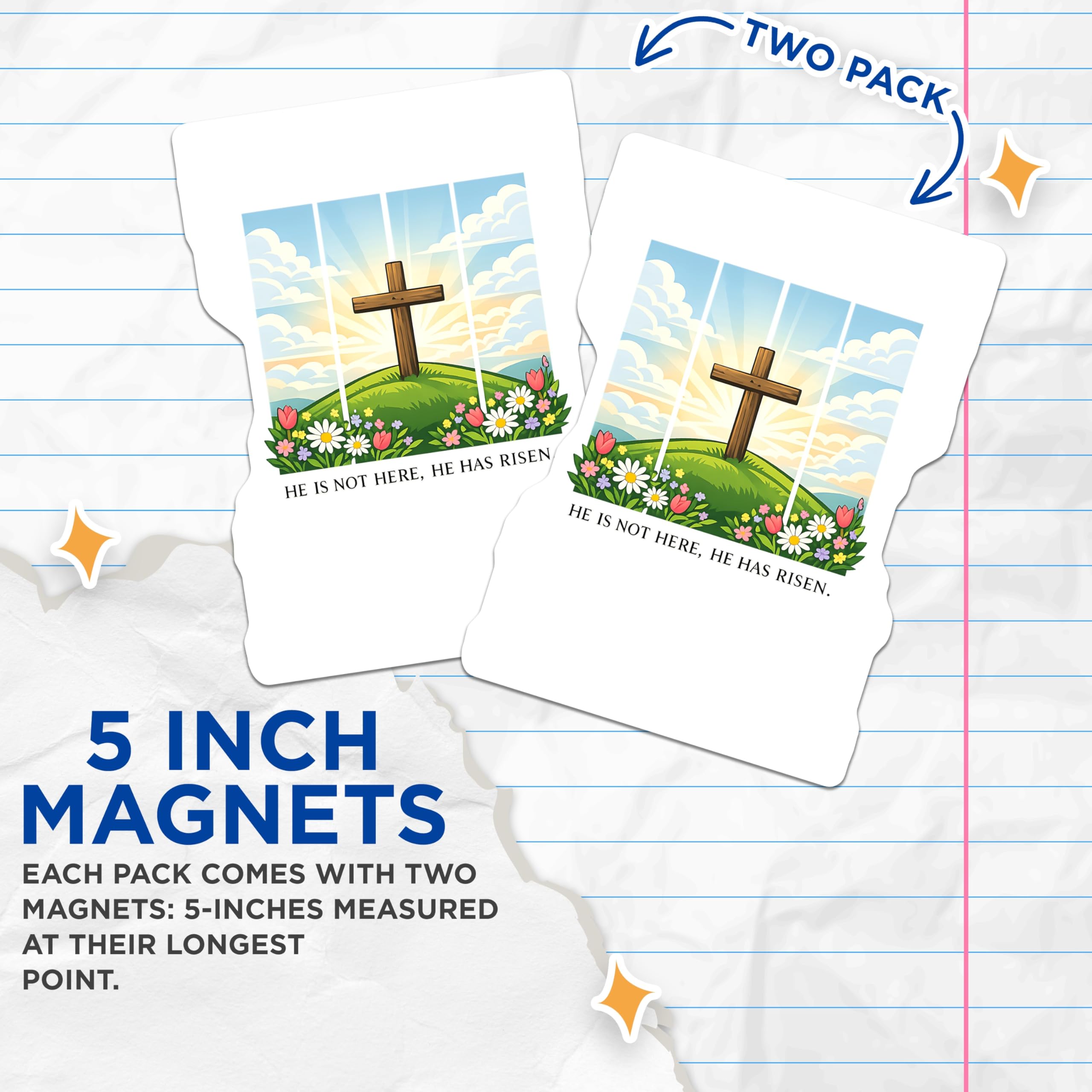 (2 Pack) Resurrection Cross Magnets - Easter Christian Decor - He Has Risen Scripture - 5 Inches On Longest Side - Thick Durable Magnet - Made in USA - MAG21695