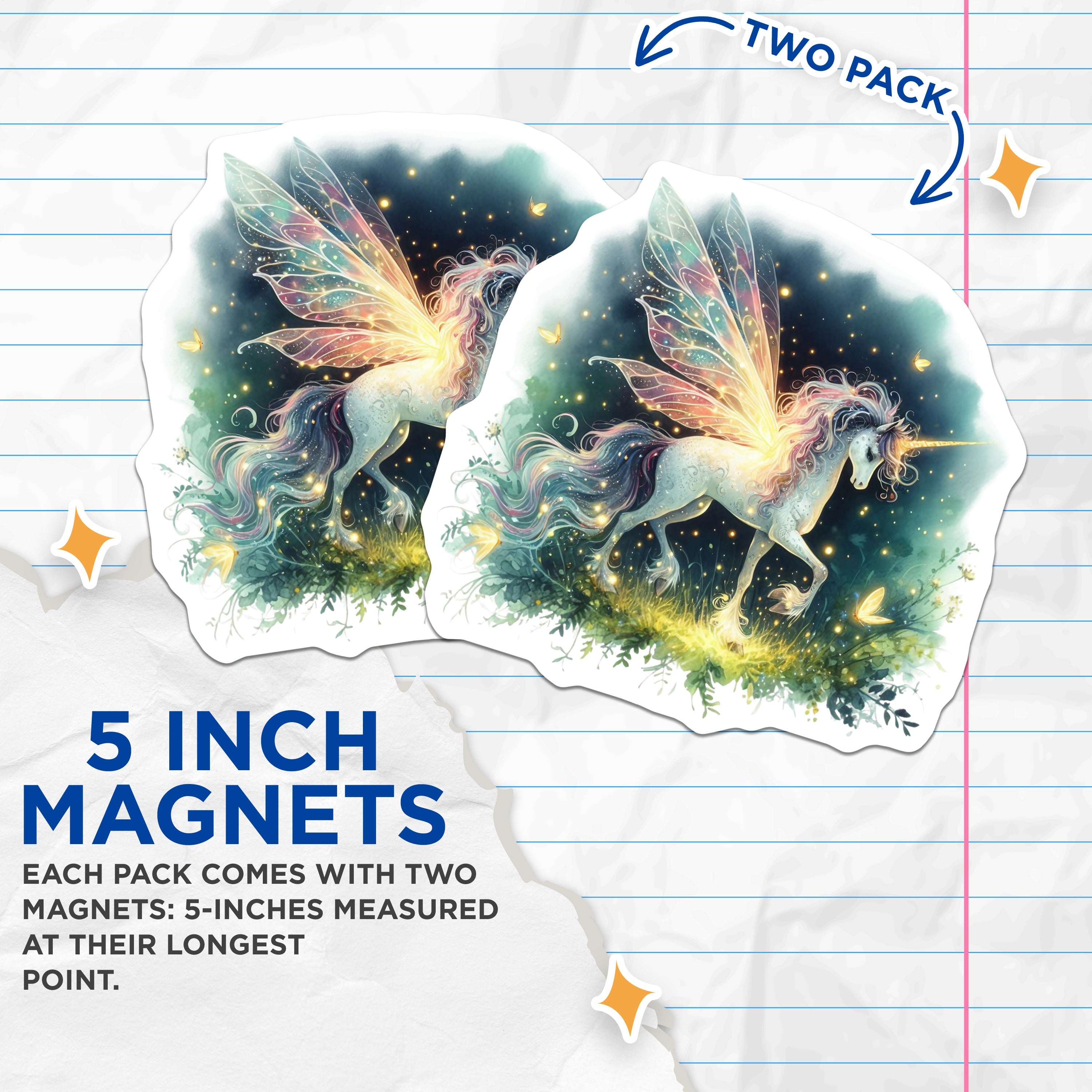 (2 Pack) Magical Unicorn Magnets - Fantasy Creature - Whimsical Refrigerator Decor - 5 Inches On Longest Side - Thick Durable Magnet - Made in USA - MAG39187