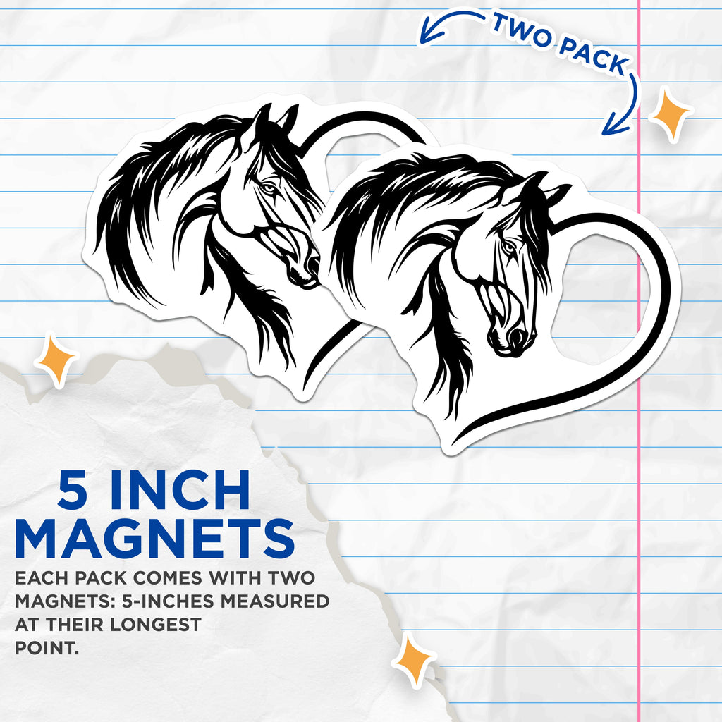(2 Pack) Horse Head Magnets - Equestrian Lover Decor - Farm Animal Adornments - 5 Inches On Longest Side - Thick Durable Magnet - Made in USA - MAG39169
