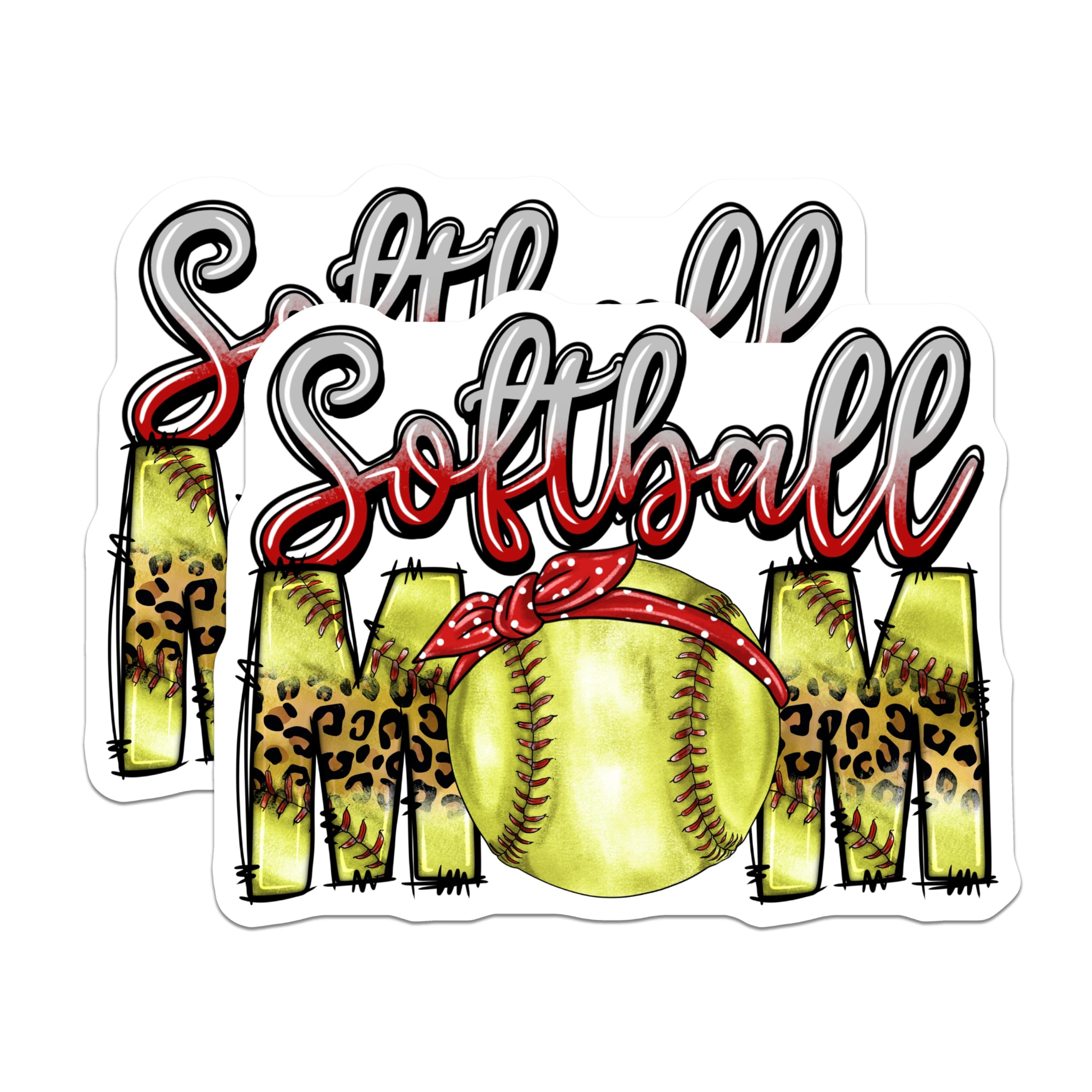 (2 Pack) Softball Mom Magnets - Leopard Print Sports Mom Decor - Game Day Car Accessories for Team Moms - 5 Inches On Longest Side - Thick Durable Magnet - Made in USA - MAG28128