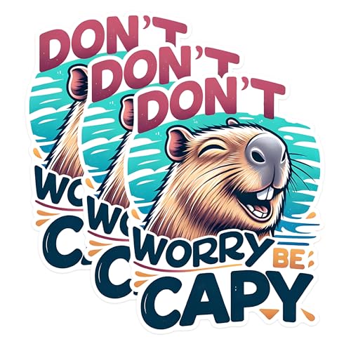 (3 Pack) Capybara Decals - Dont Worry Be Capy - Laptop Decals - 3 Inches On Longest Side - Easy Peel & Apply - Made in USA - 3MCS1496