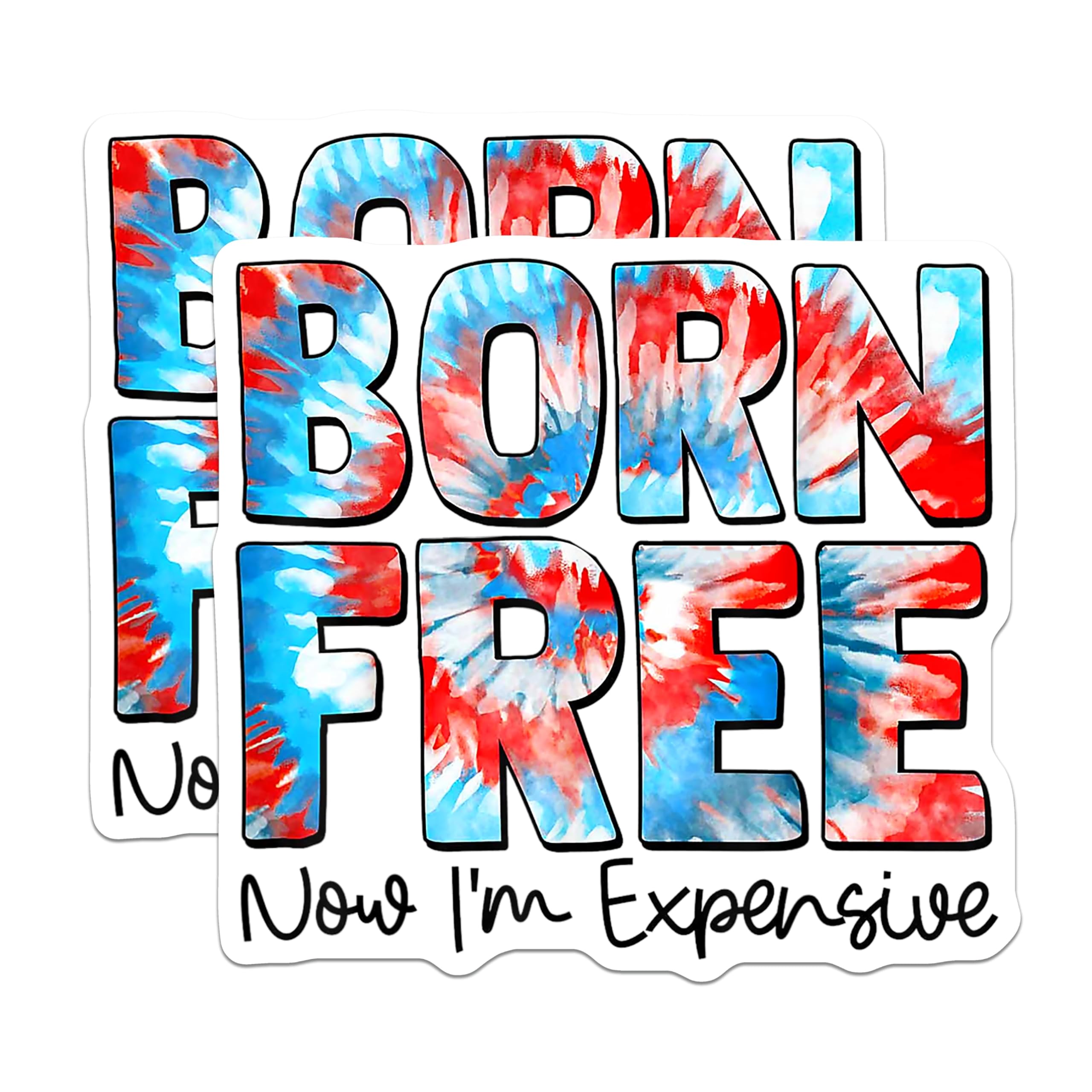 (2 Pack) Born Free Magnets - Funny Sarcastic Quote - Red White Blue Tie Dye Aesthetic - 5 Inches On Longest Side - Thick Durable Magnet - Made in USA - MAG28213