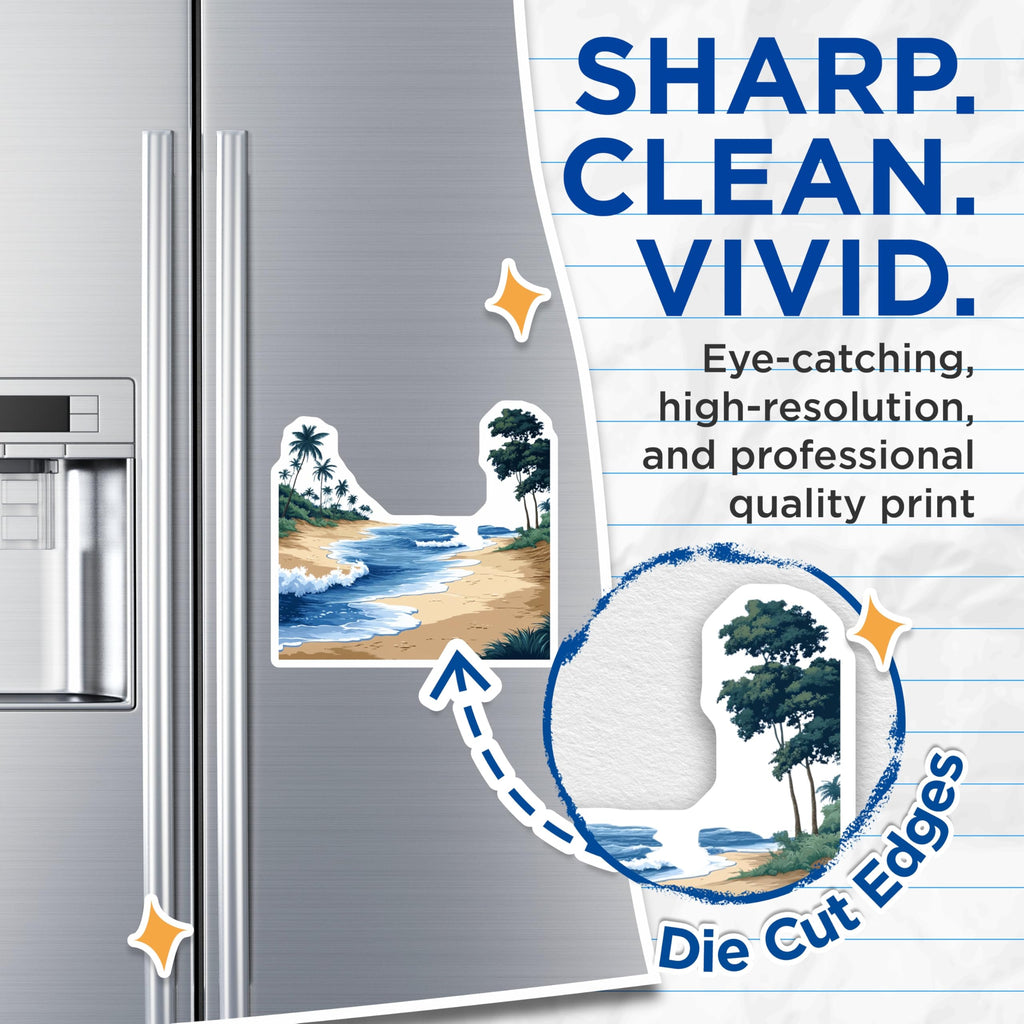 (2 Pack) Tropical Beach Magnets - Ocean Waves Palm Trees Fridge Decor - Vacation Travel Souvenirs - 5 Inches On Longest Side - Thick Durable Magnet - Made in USA - MAG29576