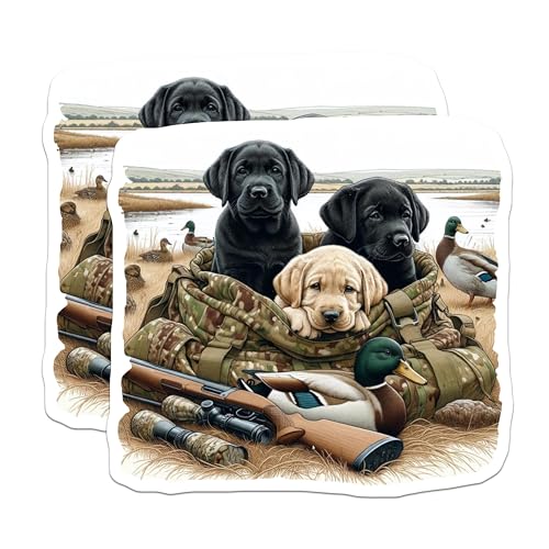 (2 Pack) Hunting Dogs Magnets Magnets - Labrador Retriever Puppies - Camouflage Bag Hunting Scene - 5" On Longest Side - Made in USA - Sticks to Refrigerators & Metal Surfaces - MAG8661