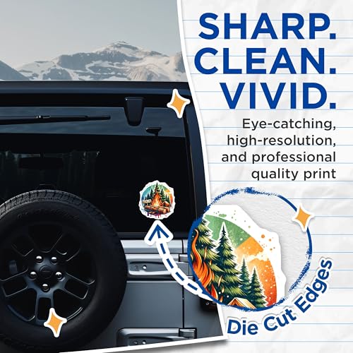 (2 Pack) Camp Life Stickers - Outdoor Adventure - Camping Fire Vinyl Decals - 5" On Longest Side - Sticks to Smooth Flat Surfaces - Made in USA - BMCS7178
