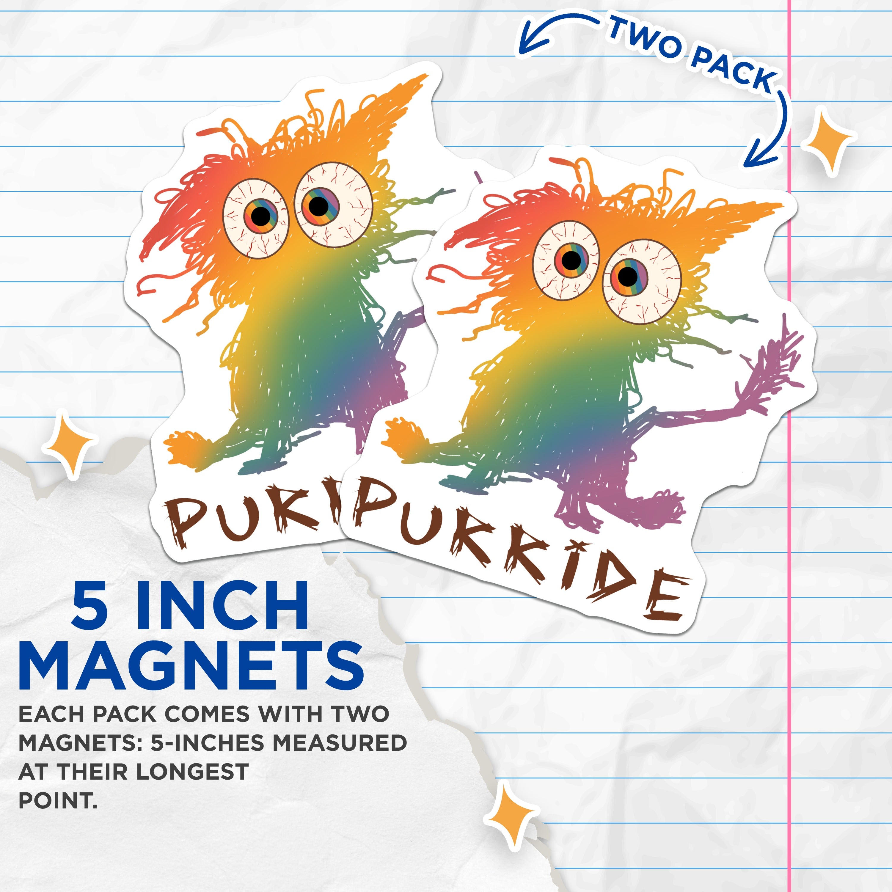 (2 Pack) Pride Cat Magnets - Purride Rainbow Creature - LGBTQ+ Expression Art - Quirky Fridge Decor - 5 Inches On Longest Side - Thick Durable Magnet - Made in USA - MAG36884