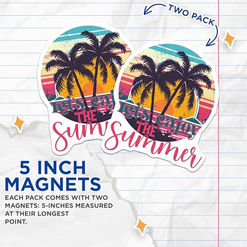 (2 Pack) Let's Enjoy The Summer Magnets - Beach Vacation - Tropical Palm Tree Magnets - 5" On Longest Side - for Cars, Fridges, Toolboxes - Made in USA - MAG4321