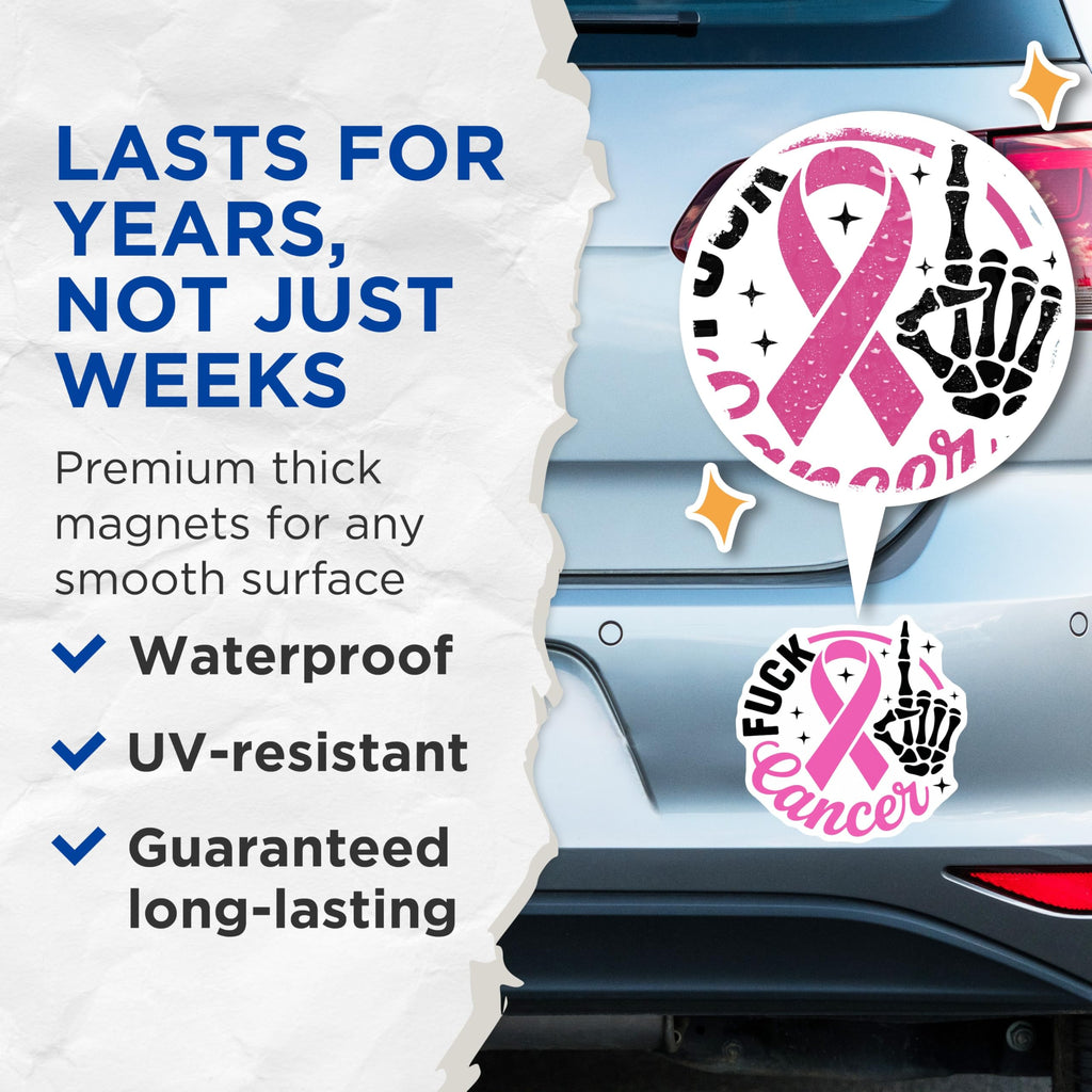 (2 Pack) Cancer Awareness Magnets - Fight Cancer Ribbon - Skeleton Hand Hope Magnets - 5" On Longest Side - Premium Magnet - for Cars, Refrigerators, Toolboxes, Lockers - Made in USA - MAG16956