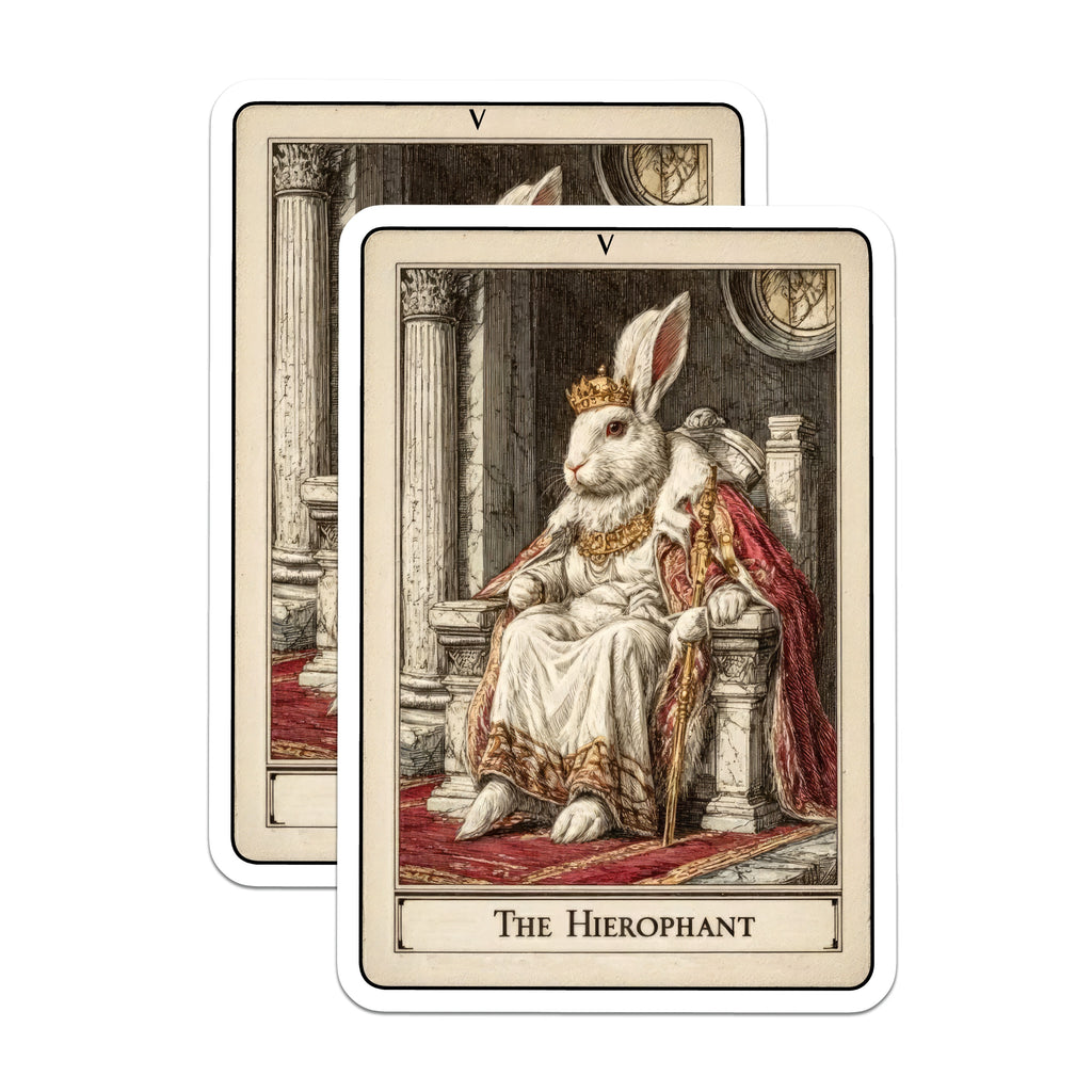 (2 Pack) Hierophant Tarot Magnets - White Rabbit King Card - Occult Whimsical Decor - Dark Academia Item - 5 Inches On Longest Side - Thick Durable Magnet - Made in USA - MAG36428