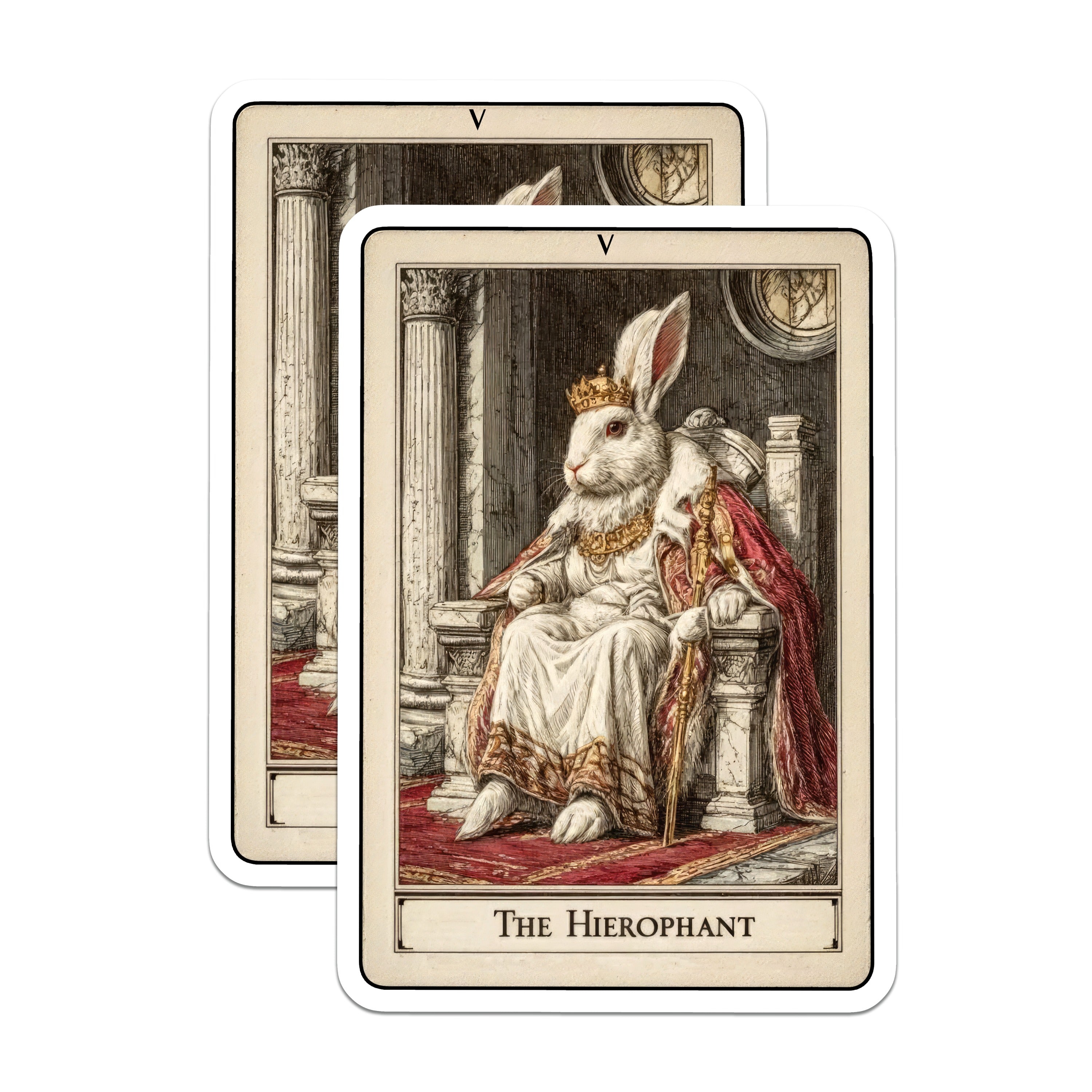 (2 Pack) Hierophant Tarot Magnets - White Rabbit King Card - Occult Whimsical Decor - Dark Academia Item - 5 Inches On Longest Side - Thick Durable Magnet - Made in USA - MAG36428