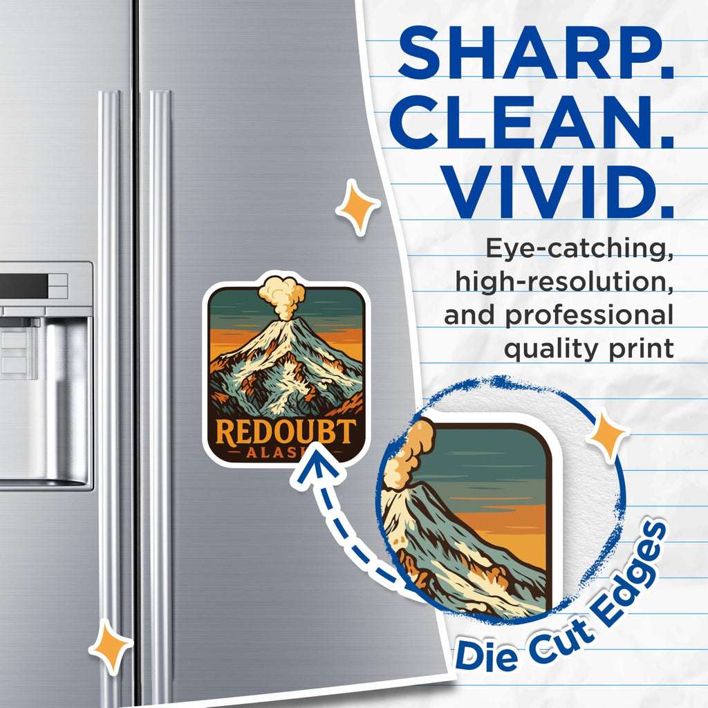 (2 Pack) Redoubt Volcano Magnets - Alaska Travel Souvenir - Erupting Mountain Art Decor - 5 Inches On Longest Side - Thick Durable Magnet - Made in USA - MAG19667