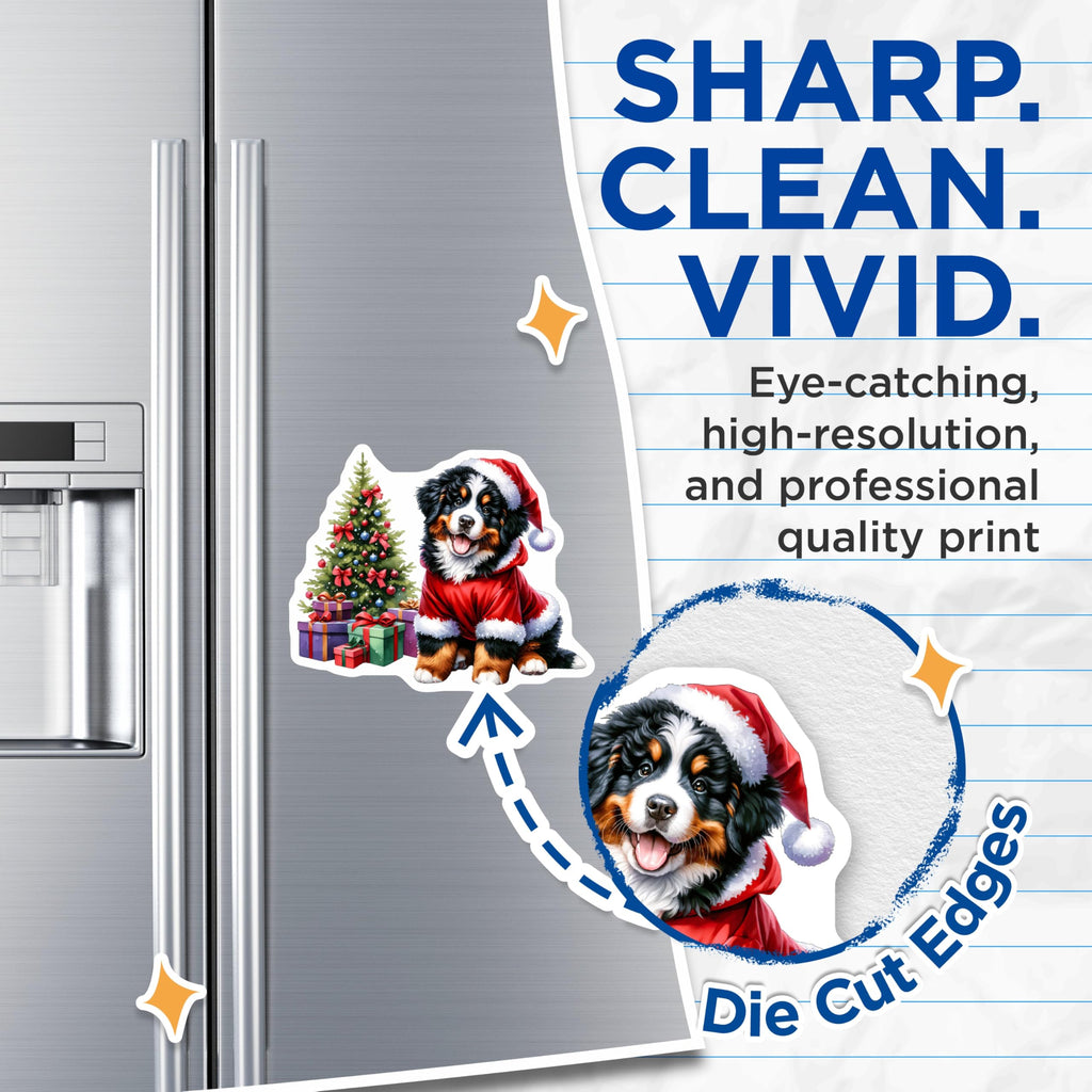 (2 Pack) Christmas Bernese Puppy Magnets - Santa Dog Holiday Decor - Festive Fridge Art Decor - 5 Inches On Longest Side - Thick Durable Magnet - Made in USA - MAG26052