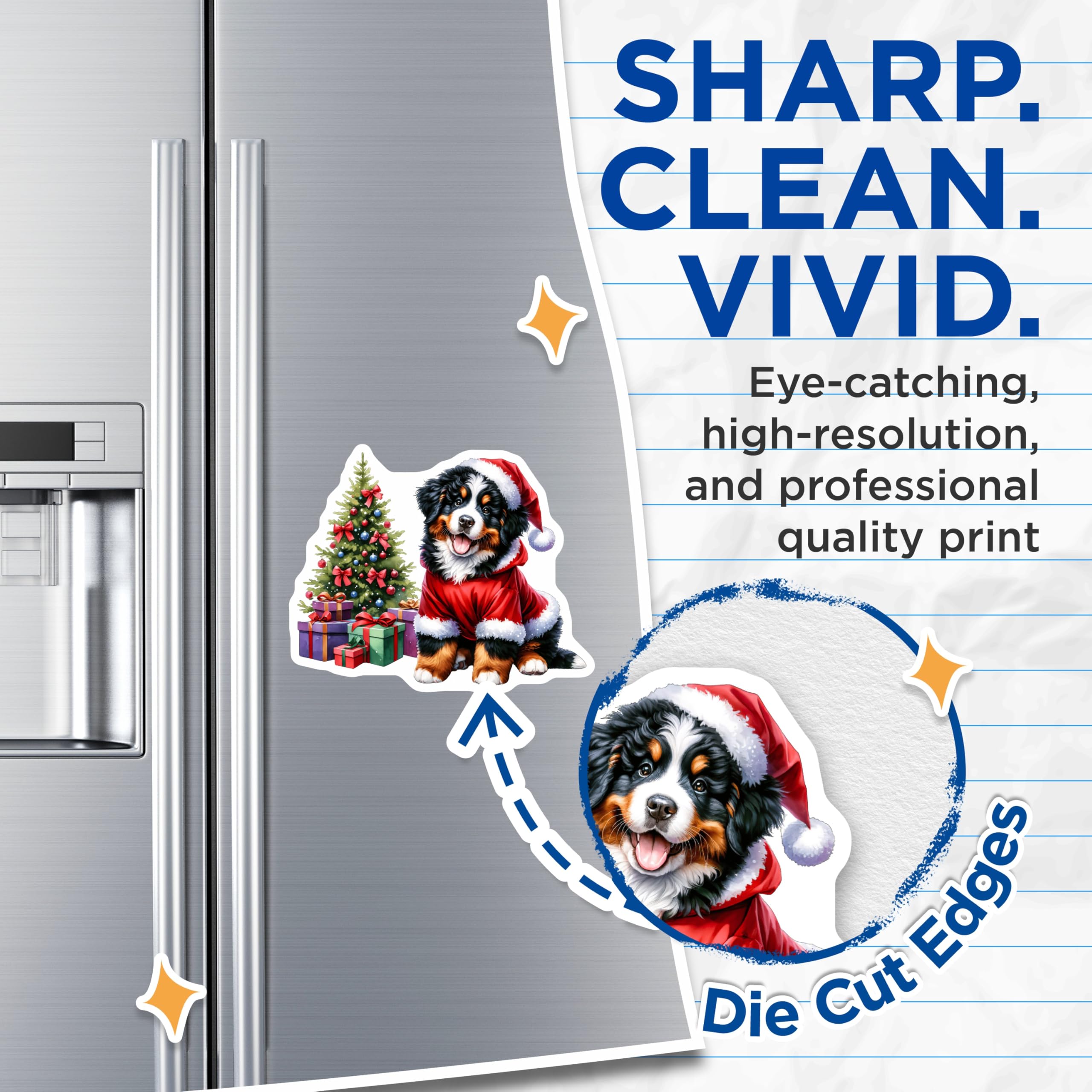 (2 Pack) Christmas Bernese Puppy Magnets - Santa Dog Holiday Decor - Festive Fridge Art Decor - 5 Inches On Longest Side - Thick Durable Magnet - Made in USA - MAG26052
