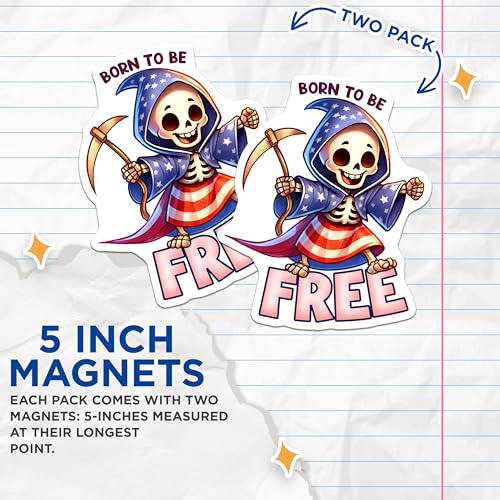 (2 Pack) Born to Be Free Magnets - Fun Patriotic Home Decor - 5" On Longest Side - for Cars, Fridges, Toolboxes - Made in USA - MAG7915