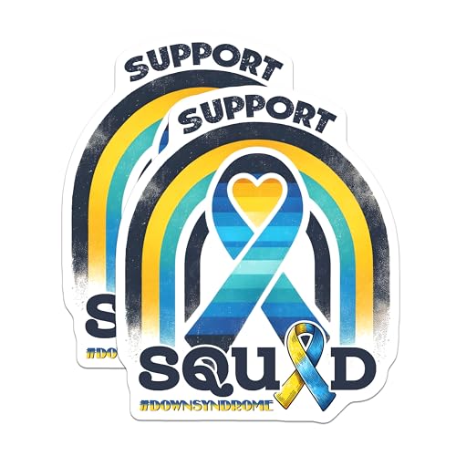(2 Pack) Support Down Syndrome Squad Ribbon Magnets - Awareness - Pride - Family - 5" On Longest Side - for Cars, Fridges, Toolboxes - Made in USA - MAG8207