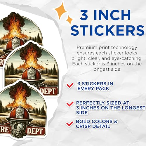 (3 Pack) Firefighter Decals - Fire Dept Stickers - Laptop Decals- 3 Inches On Longest Side - Easy Peel & Apply - Made in USA - 3MCS5816