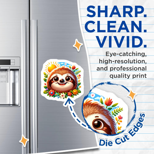 (2 Pack) Adorable Sloth Magnets - Cheerful Tropical Animal Art - Vibrant Floral Sunny Day Refrigerator Locker Magnet - 5 Inches On Longest Side - Thick Durable Magnet - Made in USA - MAG20771