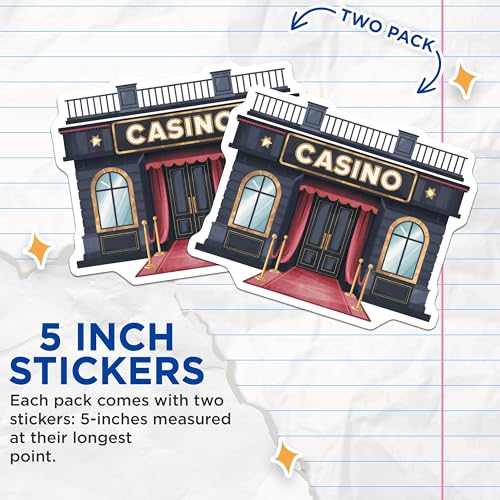 (2 Pack) Casino Entrance Stickers - Vintage Casino Decor - Classic Gaming Theme - 5" On Longest Side - Sticks to Smooth Flat Surfaces - Made in USA - BMCS7131