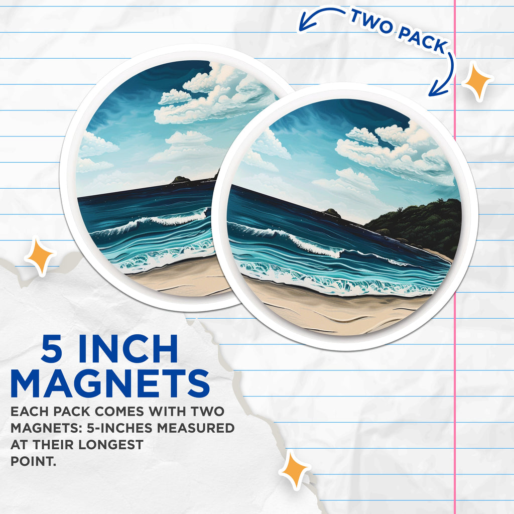 (2 Pack) Beach Ocean Waves Magnets - Tropical Seascape Art - Coastal Home Decor - Summer Vacation Vibe - 5 Inches On Longest Side - Thick Durable Magnet - Made in USA - MAG37266