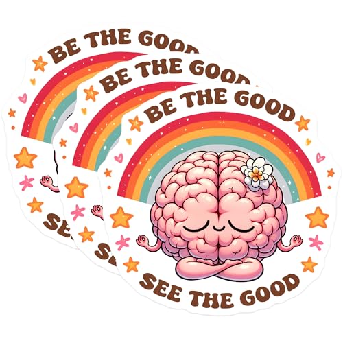 (3 Pack) Be The Good Decals - See The Good - Rainbow Brain Stickers - 3 Inches On Longest Side - Easy Peel & Apply - Made in USA - 3MCS7012