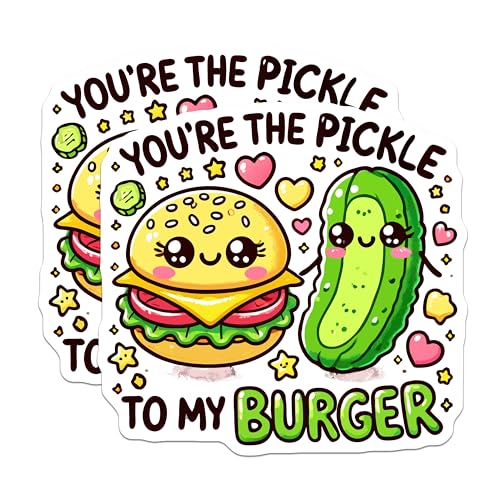 (2 Pack) Cute Food Stickers - Kawaii Burger and Pickle - Adorable Kitchen Decorations - 5" On Longest Side - Sticks to Smooth Flat Surfaces - Made in USA - BMCS5698