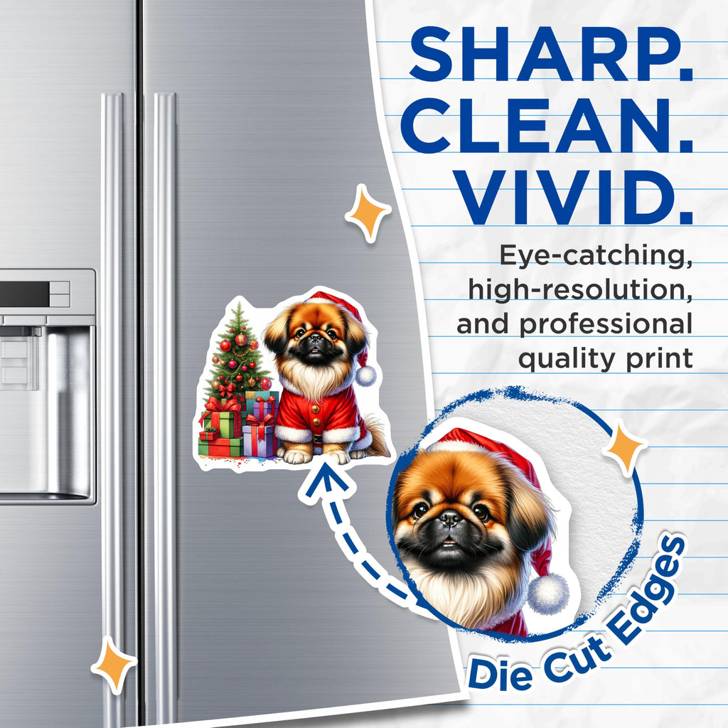 (2 Pack) Christmas Dog Magnets - Cute Santa Puppy Decor - Pekingese Dog Lover Holiday Magnets - 5 Inches On Longest Side - Thick Durable Magnet - Made in USA - MAG29807