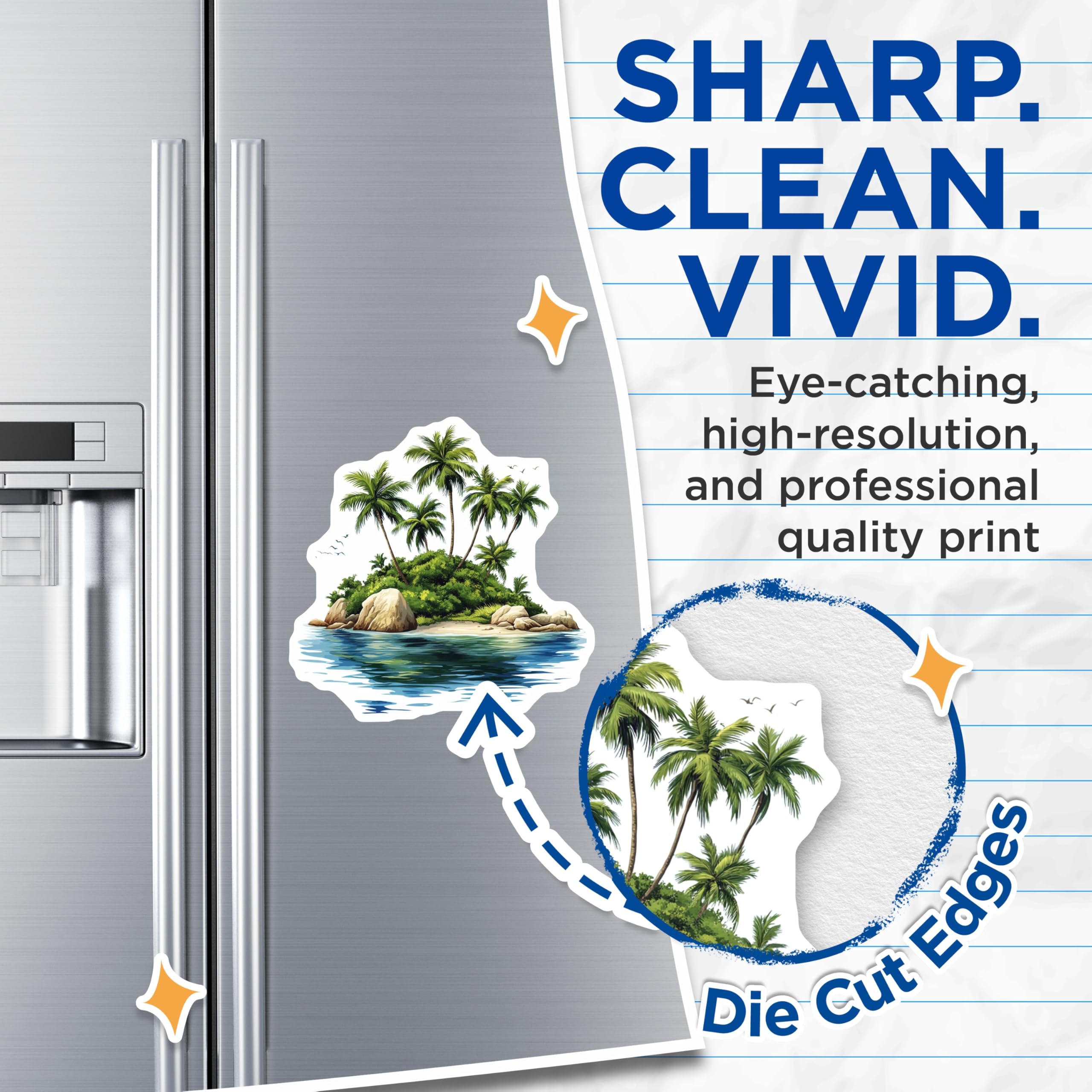 (2 Pack) Tropical Island Magnets - Beach Vacation Decor - Palm Tree Kitchen Accessory - 5 Inches On Longest Side - Thick Durable Magnet - Made in USA - MAG30794