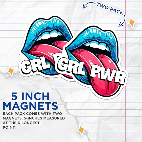 (2 Pack) Girl Power Magnets Magnets - Lips and Tongue Design - Retro Pop Art Decor - 5" On Longest Side - Made in USA - Sticks to Refrigerators & Metal Surfaces - MAG8353