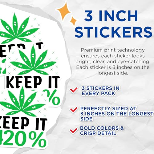 (3 Pack) Keep It 420 Decals - Cannabis Leaf Sticker - Laptop Decal - 3 Inches On Longest Side - Easy Peel & Apply - Made in USA - 3MCS7700